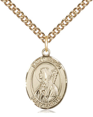 14kt Gold Filled Saint Brigid of Ireland Medal Religious Jewelry Engraved Catholic Saint Jewelry