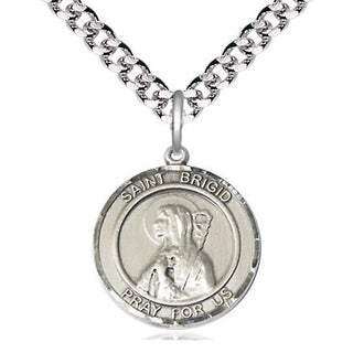 Pewter Saint Brigid of Ireland Medal Religious Jewelry Engraved Catholic Saint Jewelry