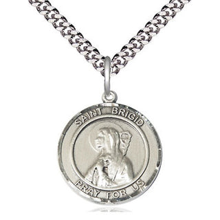 Pewter Saint Brigid of Ireland Medal Religious Jewelry Engraved Catholic Saint Jewelry