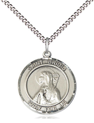 Sterling Silver Saint Brigid of Ireland Medal Religious Jewelry Engraved Catholic Saint Jewelry