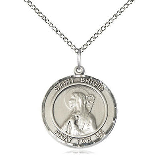 Sterling Silver Saint Brigid of Ireland Medal Religious Jewelry Engraved Catholic Saint Jewelry