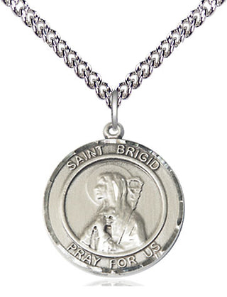 Sterling Silver Saint Brigid of Ireland Medal Religious Jewelry Engraved Catholic Saint Jewelry