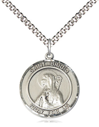 Sterling Silver Saint Brigid of Ireland Medal Religious Jewelry Engraved Catholic Saint Jewelry