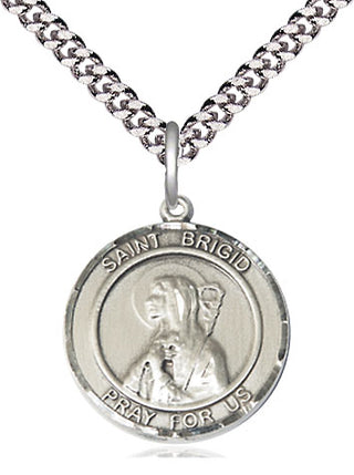Sterling Silver Saint Brigid of Ireland Medal Religious Jewelry Engraved Catholic Saint Jewelry
