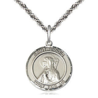Sterling Silver Saint Brigid of Ireland Medal Religious Jewelry Engraved Catholic Saint Jewelry