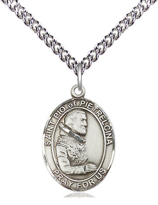 Sterling Silver Saint Pio of Pietrelcina Medal Religious Jewelry Engraved Catholic Saint Jewelry