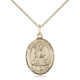 14kt Gold Saint Walburga Medal Engraved Catholic Saint Jewelry