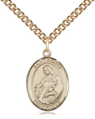 14kt Gold Filled Saint Agnes of Rome Medal Religious Jewelry Engraved Catholic Saint Jewelry
