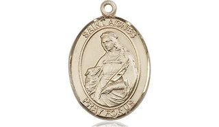 14kt Gold Saint Agnes of Rome Medal Engraved Catholic Saint Jewelry