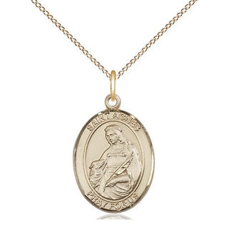 14kt Gold Saint Agnes of Rome Medal Engraved Catholic Saint Jewelry