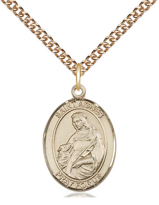14kt Gold Saint Agnes of Rome Medal Engraved Catholic Saint Jewelry