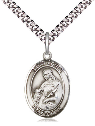 Pewter Saint Agnes of Rome Medal Religious Jewelry Engraved Catholic Saint Jewelry