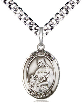 Pewter Saint Agnes of Rome Medal Religious Jewelry Engraved Catholic Saint Jewelry