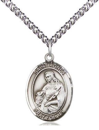 Sterling Silver Saint Agnes of Rome Medal Religious Jewelry Engraved Catholic Saint Jewelry