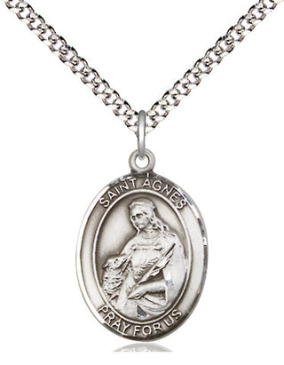 Sterling Silver Saint Agnes of Rome Medal Religious Jewelry Engraved Catholic Saint Jewelry