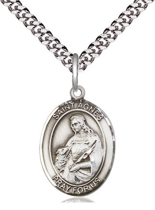Sterling Silver Saint Agnes of Rome Medal Religious Jewelry Engraved Catholic Saint Jewelry