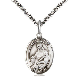 Sterling Silver Saint Agnes of Rome Medal Religious Jewelry Engraved Catholic Saint Jewelry