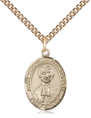 14kt Gold Filled Saint Marcellin Champagnat Medal Religious Jewelry Engraved Catholic Saint Jewelry