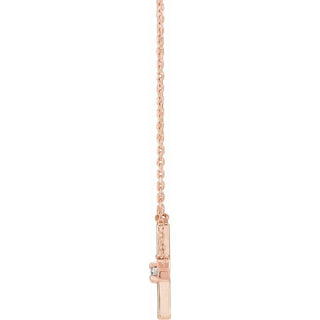 14K Rose .06 CT Natural Diamond Sideways Cross 18" Necklace