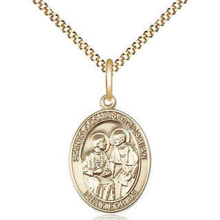14kt Gold Filled Saints Cosmas & Damian Medal Religious Jewelry Engraved Catholic Saint Jewelry