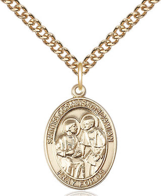 14kt Gold Filled Saints Cosmas & Damian Medal Religious Jewelry Engraved Catholic Saint Jewelry