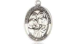Pewter Saints Cosmas & Damian Medal Engraved Catholic Saint Jewelry