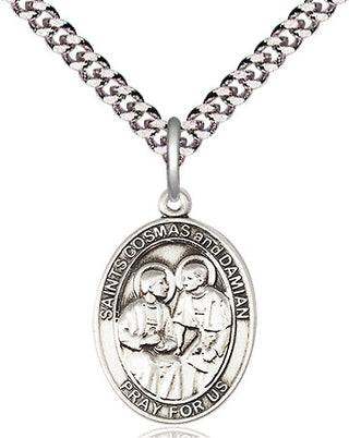 Pewter Saints Cosmas & Damian Medal Religious Jewelry Engraved Catholic Saint Jewelry