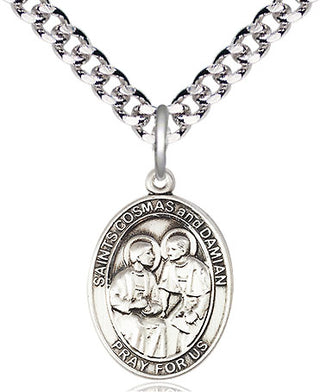 Pewter Saints Cosmas & Damian Medal Religious Jewelry Engraved Catholic Saint Jewelry