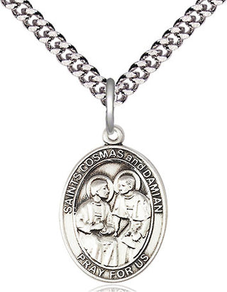 Pewter Saints Cosmas & Damian Medal Religious Jewelry Engraved Catholic Saint Jewelry