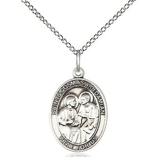 Sterling Silver Saints Cosmas & Damian Medal Religious Jewelry Engraved Catholic Saint Jewelry