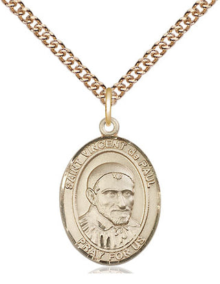 14kt Gold Saint Vincent de Paul Medal Engraved Catholic Saint Jewelry