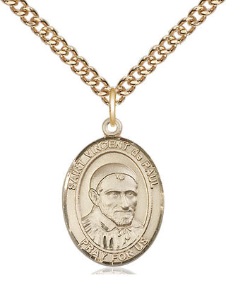 14kt Gold Saint Vincent de Paul Medal Engraved Catholic Saint Jewelry