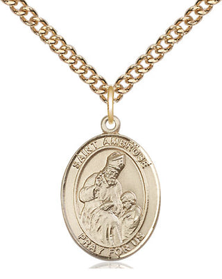 14kt Gold Filled Saint Ambrose Medal Religious Jewelry Engraved Catholic Saint Jewelry