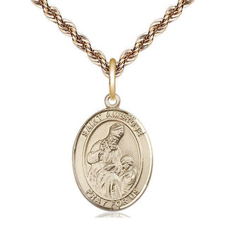 14kt Gold Filled Saint Ambrose Medal Religious Jewelry Engraved Catholic Saint Jewelry