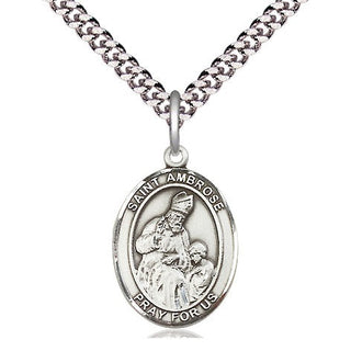 Pewter Saint Ambrose Medal Religious Jewelry Engraved Catholic Saint Jewelry