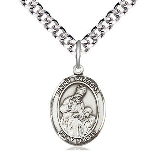 Pewter Saint Ambrose Medal Religious Jewelry Engraved Catholic Saint Jewelry