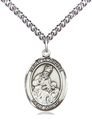 Sterling Silver Saint Ambrose Medal Religious Jewelry Engraved Catholic Saint Jewelry