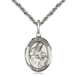 Sterling Silver Saint Ambrose Medal Religious Jewelry Engraved Catholic Saint Jewelry