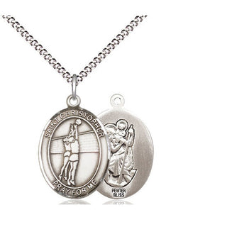 Pewter Saint Christopher Volleyball Medal Religious Jewelry