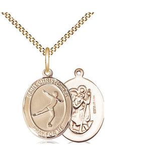 14kt Gold Filled Saint Christopher Figure Skating Medal Religious Jewelry