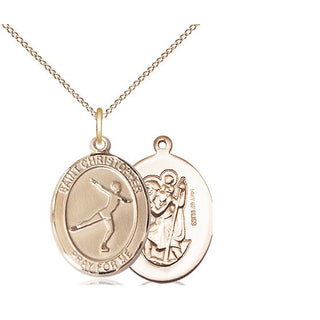 14kt Gold Filled Saint Christopher Figure Skating Medal Religious Jewelry