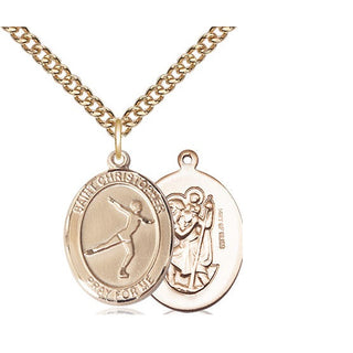 14kt Gold Filled Saint Christopher Figure Skating Medal Religious Jewelry