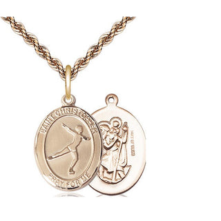 14kt Gold Filled Saint Christopher Figure Skating Medal Religious Jewelry