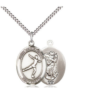 Pewter Saint Christopher Figure Skating Medal Religious Jewelry