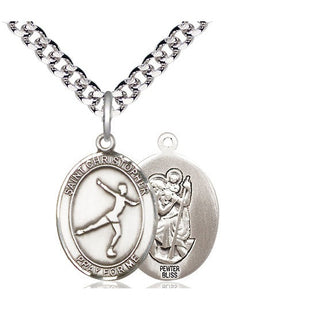 Pewter Saint Christopher Figure Skating Medal Religious Jewelry