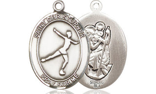 Sterling Silver Saint Christopher Figure Skating Medal Religious Jewelry