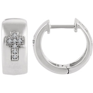 Sterling Silver .05 CTW Diamond Cross Hoop Earrings