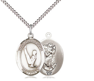 Pewter Saint Christopher Gymnastics Medal Religious Jewelry