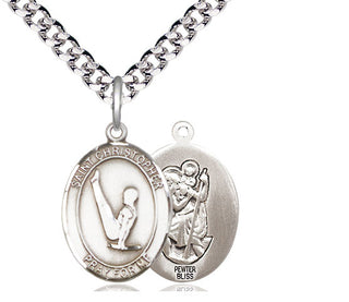 Pewter Saint Christopher Gymnastics Medal Religious Jewelry