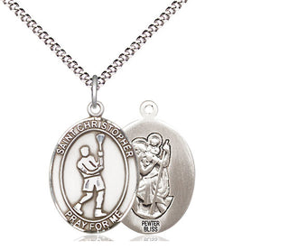 Pewter Saint Christopher Lacrosse Medal Religious Jewelry
